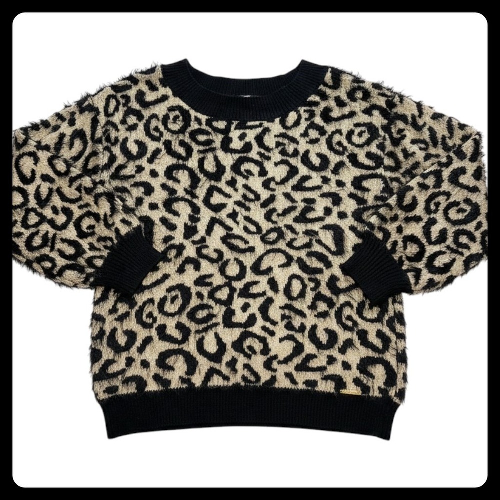 Marc New York Leopard Sweater Women M Black Eyelash Knit Animal Print Pullover
